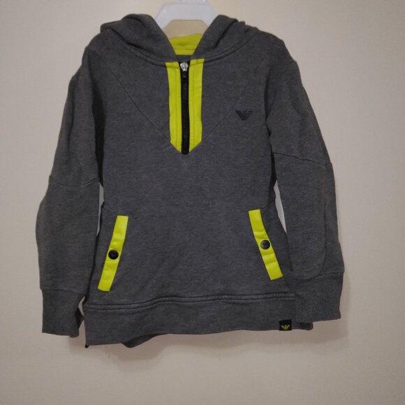 Armani gray zip pullover with lime green hood and side zippers - Picture 1 of 6